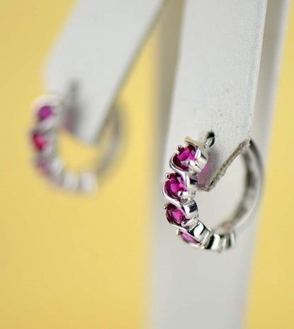 Sterling Silver 925 Fancy Huggie Hoop CZ Earrings