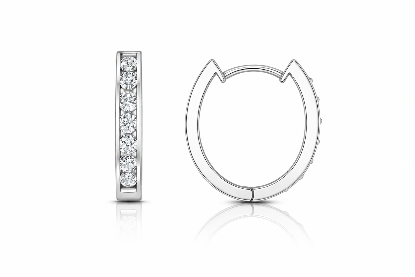 14k Yellow and White Gold Oval CZ Huggie Hoop Earrings