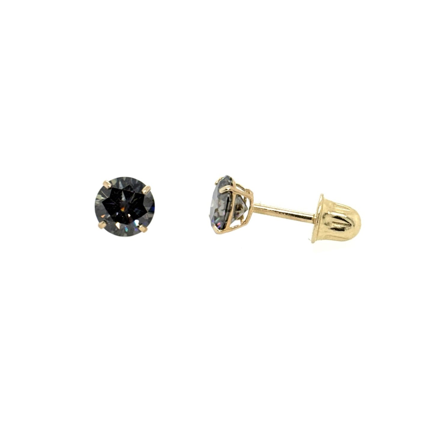 14K Gold GRA Certified D-VVS1 Round Grey Moissanite Screw Back Studs Earrings