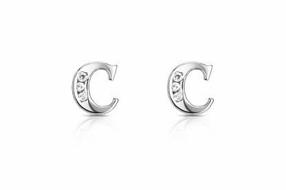 14k Yellow or White Gold Initial Letters CZ Stud Earrings