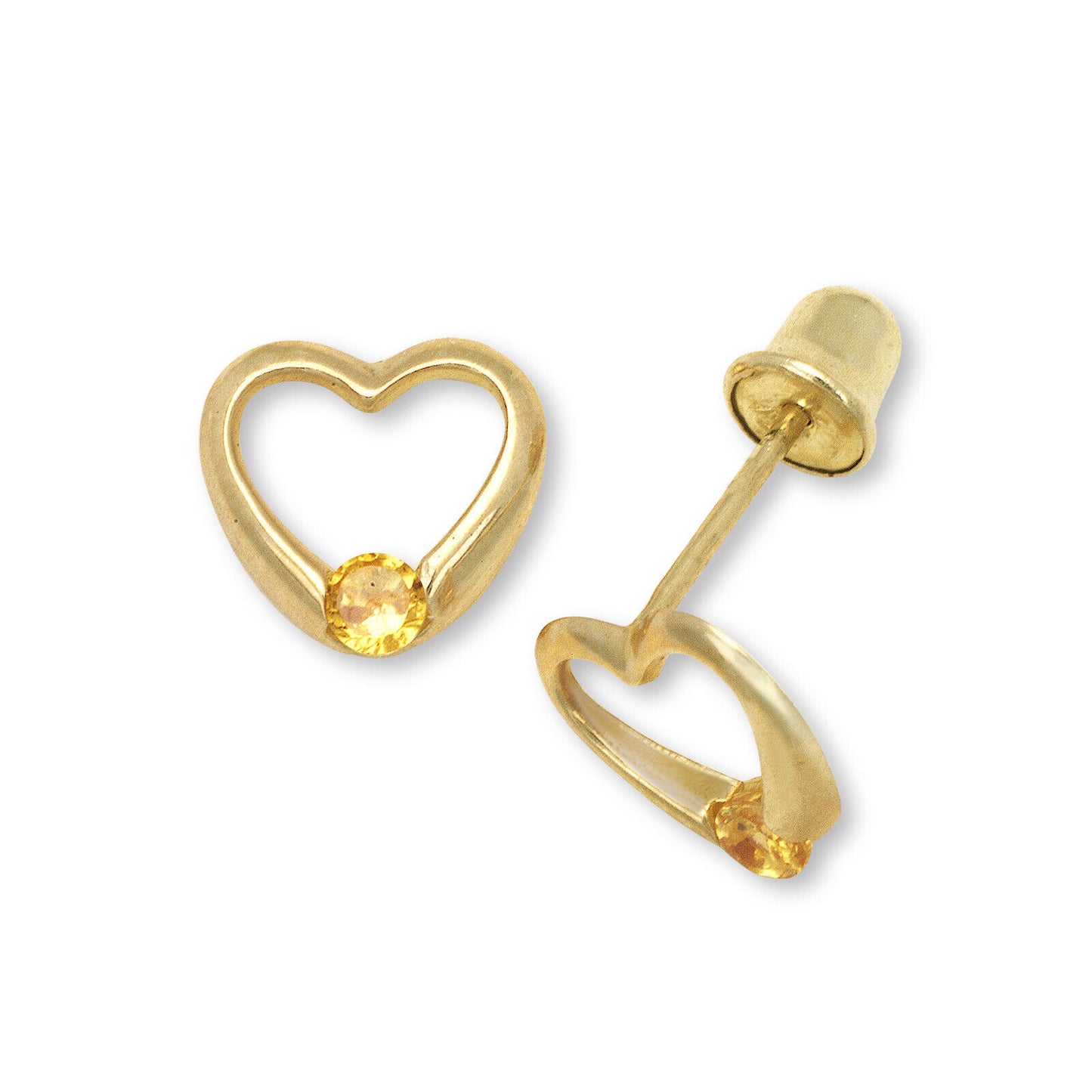14k Yellow Gold CZ Open Heart Stud Earrings