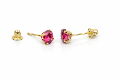 14K Solid Yellow Gold 5mm Round Birthstone screw back Stud Earrings for Women