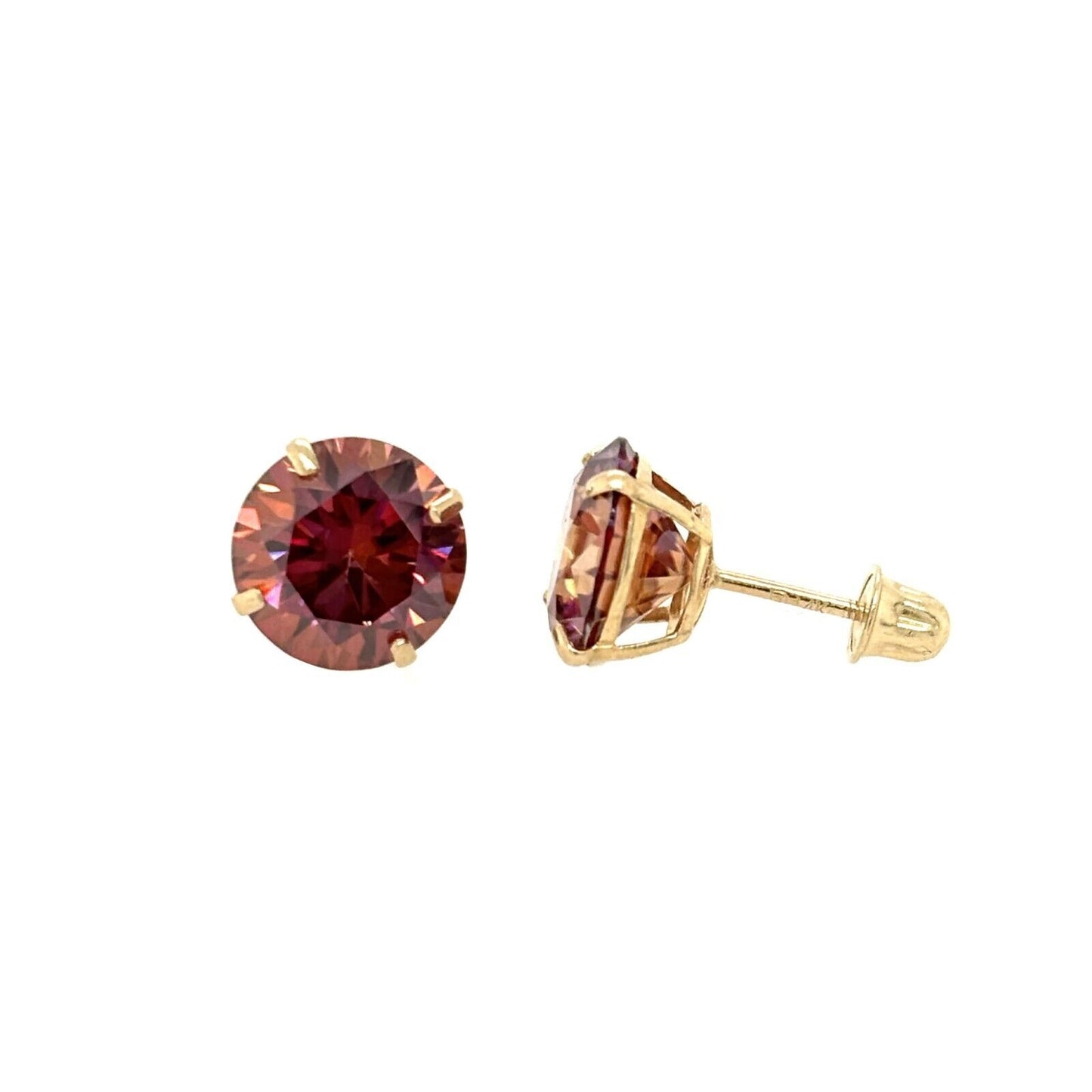 14K Gold GRA Certified D-VVS1 Watermelon Red Moissanite ScrewBack Studs Earrings