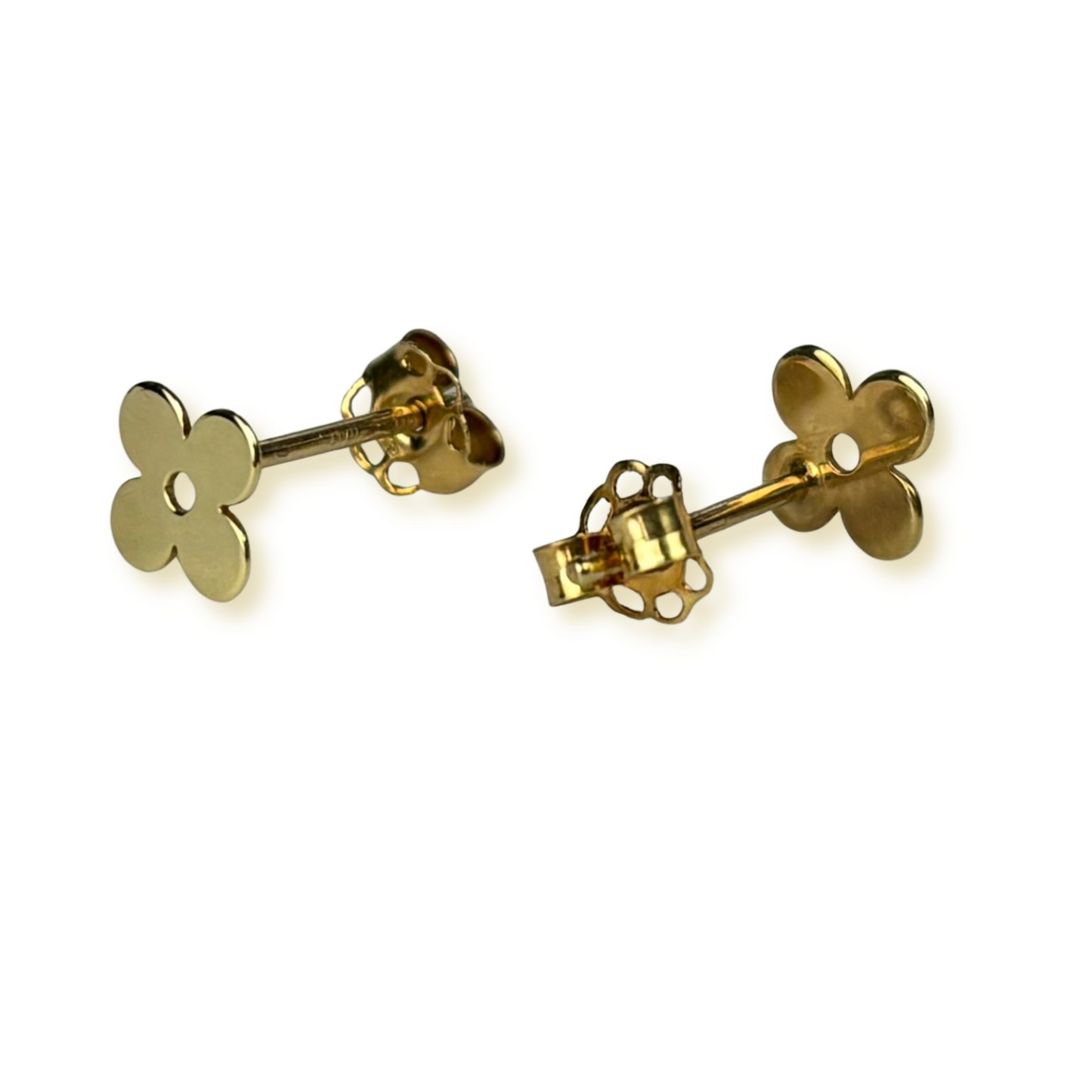 14k Yellow Gold Beautiful Clover Stud Push Back Earrings for Women