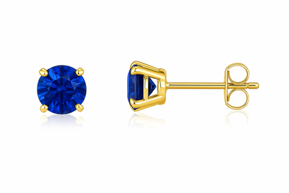 14K Yellow Gold 4mm Round Shaped Birthstone Stud Push Back Earrings for Women