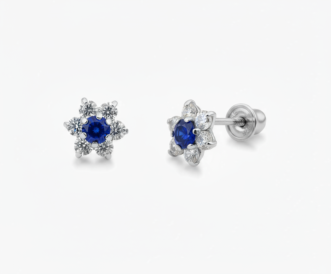 14k White Gold Beautiful Flower Shaped Stud Earrings for Women