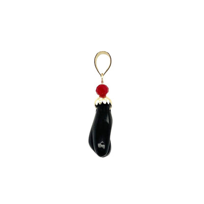 14K Solid Gold Black Azabache Hand Pendant