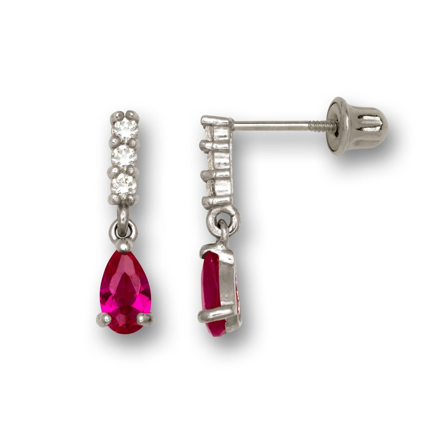 14k Yellow & White Gold Flower CZ Dangle Stud Screw back Earrings for Girls