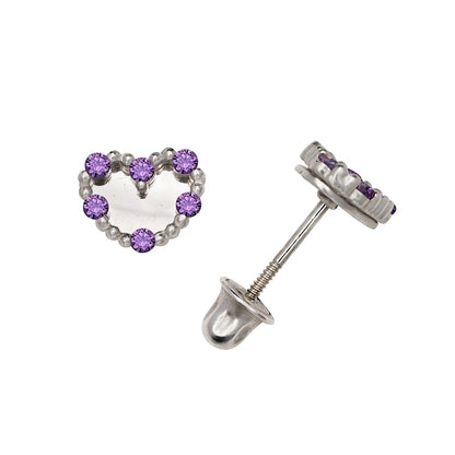 14K Yellow & White Gold Classic Heart Shaped CZ Stud Earrings for Women
