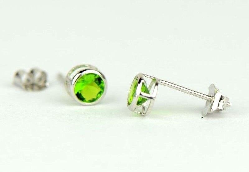 14K Round Bezel Set White Gold Birthstone Earrings