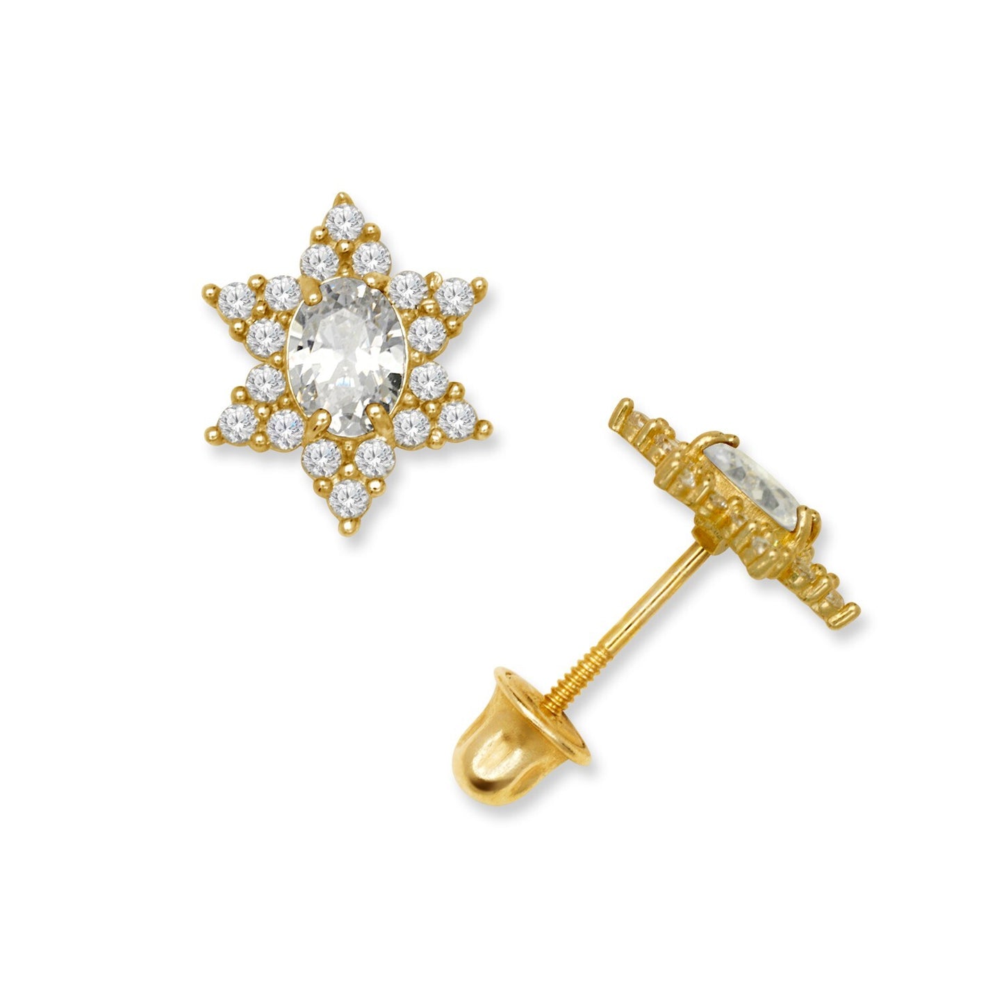 14K Yellow & White Gold Beautiful Star Shaped Stud Earrings for Girls