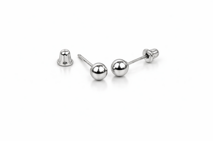 14k White Gold Ball stud earrings with screw back round High Polish