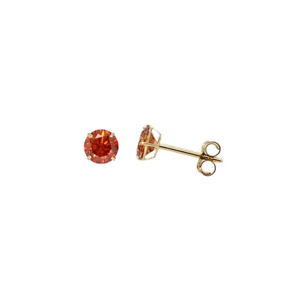 14K Gold GRA Certified D-VVS1 Round Orange Moissanite Push Back Studs Earrings