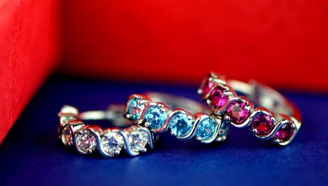 Sterling Silver 925 Fancy Huggie Hoop CZ Earrings