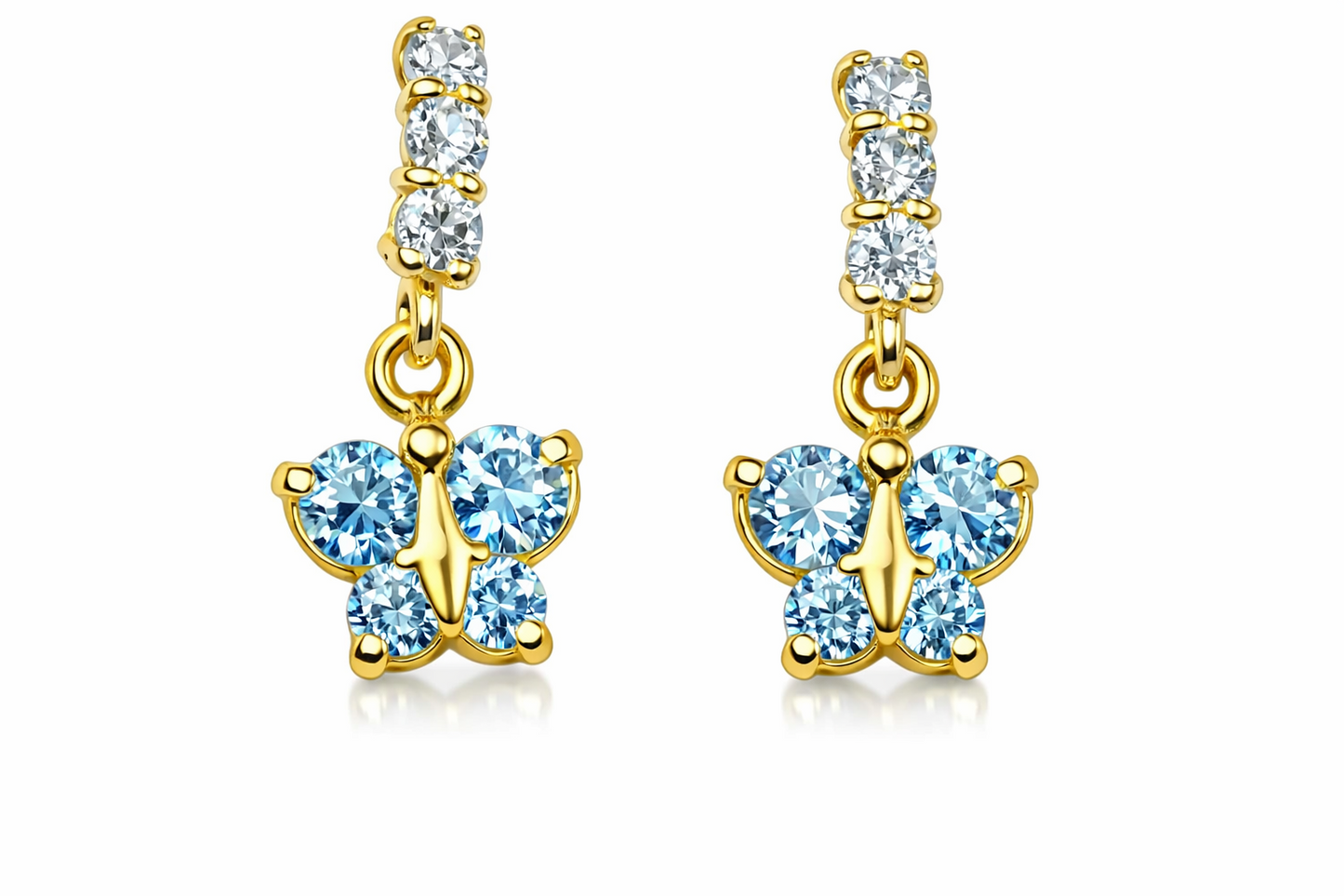 14K Yellow Gold Birthstone Butterfly Dangle Earrings
