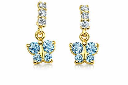 14K Yellow Gold Birthstone Butterfly Dangle Earrings