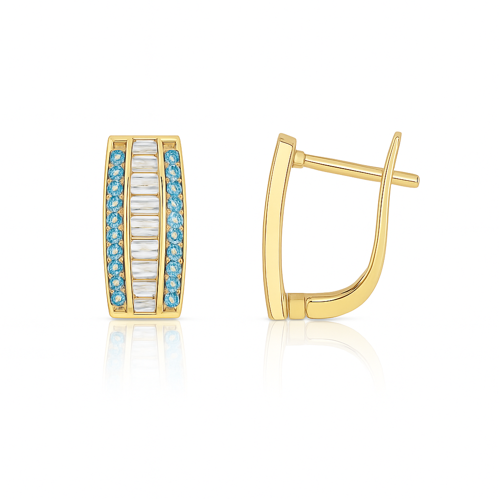 14k Yellow Gold CZ Beautiful Leverback Earrings for Women