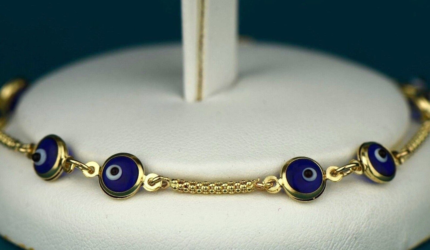14k Yellow or White Gold Evil Eye Bracelet