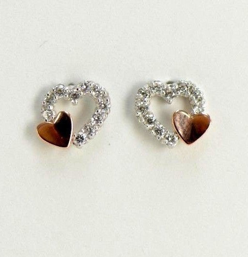 14K White or Yellow Gold Heart Shape CZ Stud Earrings