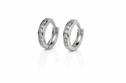 14k Yellow and White Gold CZ Huggie Hoop Earrings