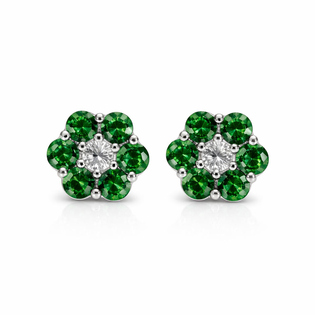 14k White Gold Flower Stud Earrings with screw back