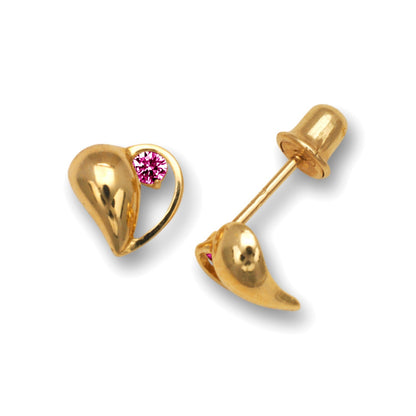 14K Yellow & White Gold Heart Shaped Screw back Earrings for Women