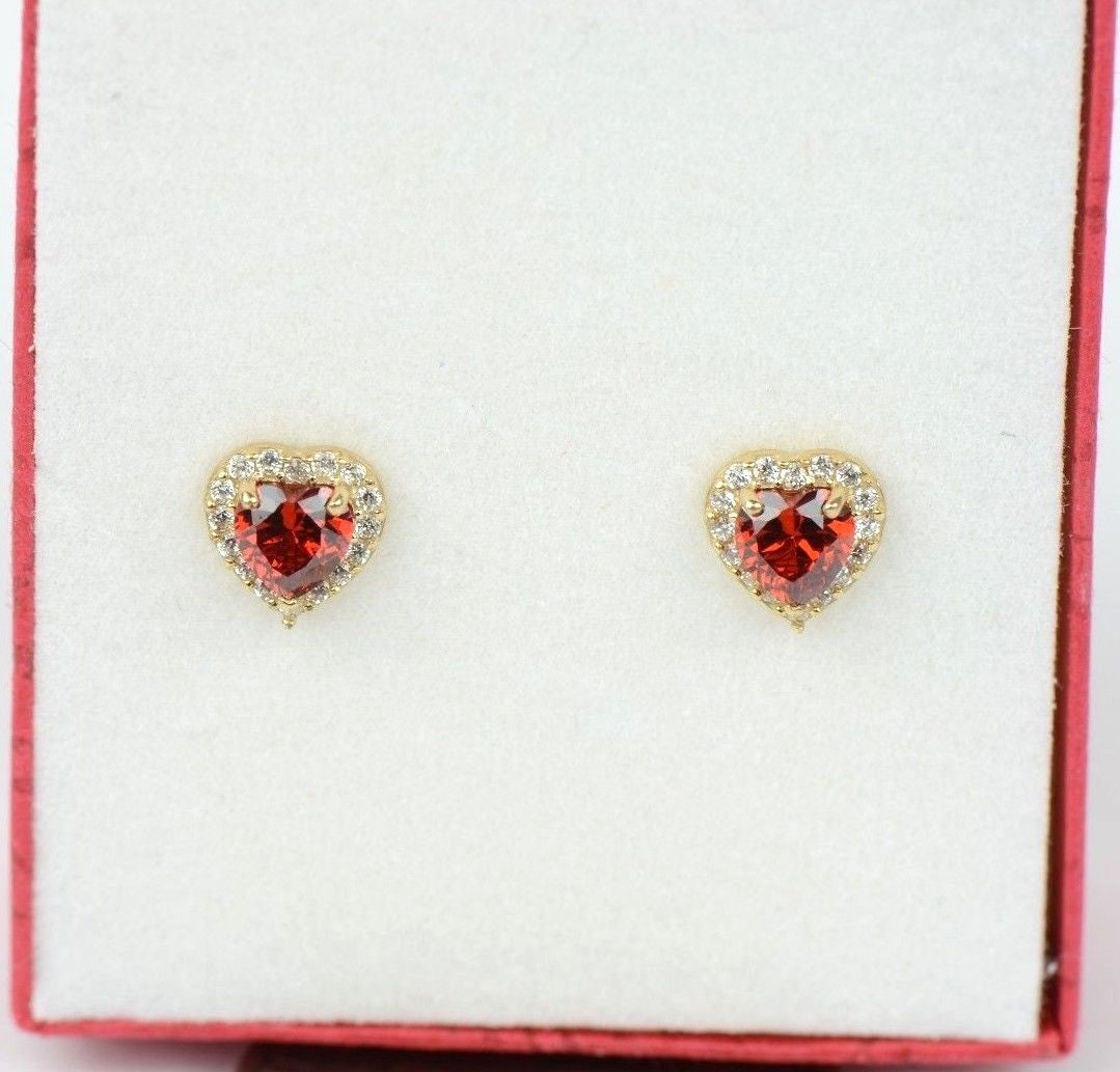14k Solid Yellow Gold Halo Heart Stud Earrings with Push Back