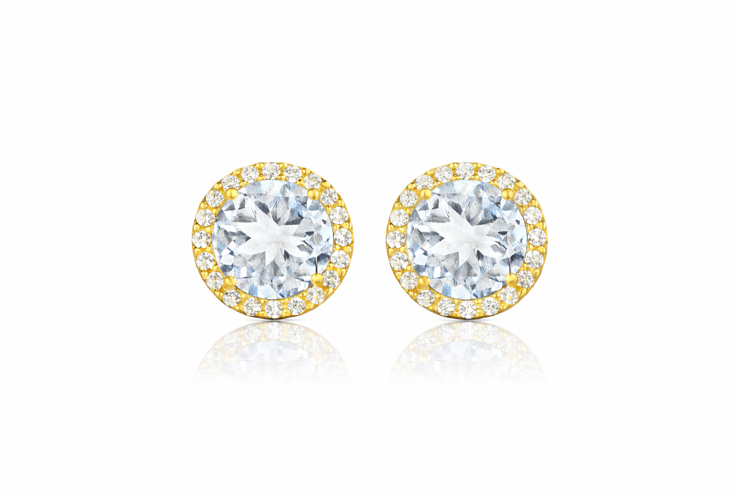 14K Yellow Gold 10mm Round Halo CZ Stud Push Back Earrings