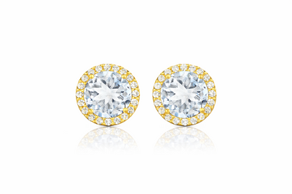 14K Yellow Gold 10mm Round Halo CZ Stud Push Back Earrings