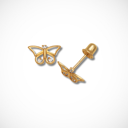 14K Yellow Gold Butterfly Stud Earrings For Women