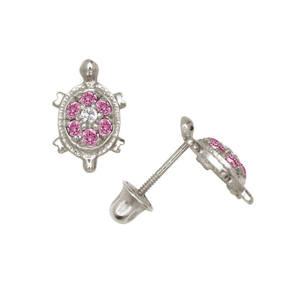 14K Yellow & White Gold  Pretty Turtle CZ Stud Earrings for Women