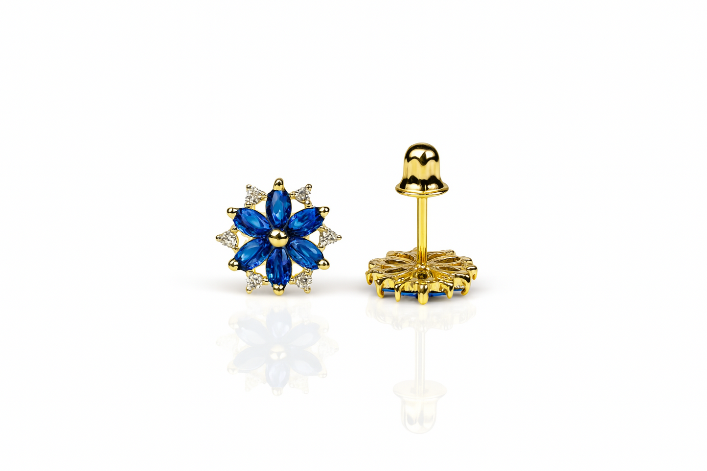 14K  Yellow Gold Beautiful CZ Flower Stud Earrings for Women