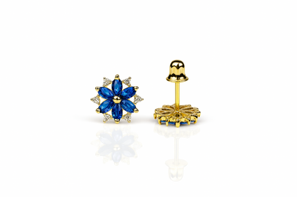 14K  Yellow Gold Beautiful CZ Flower Stud Earrings for Women
