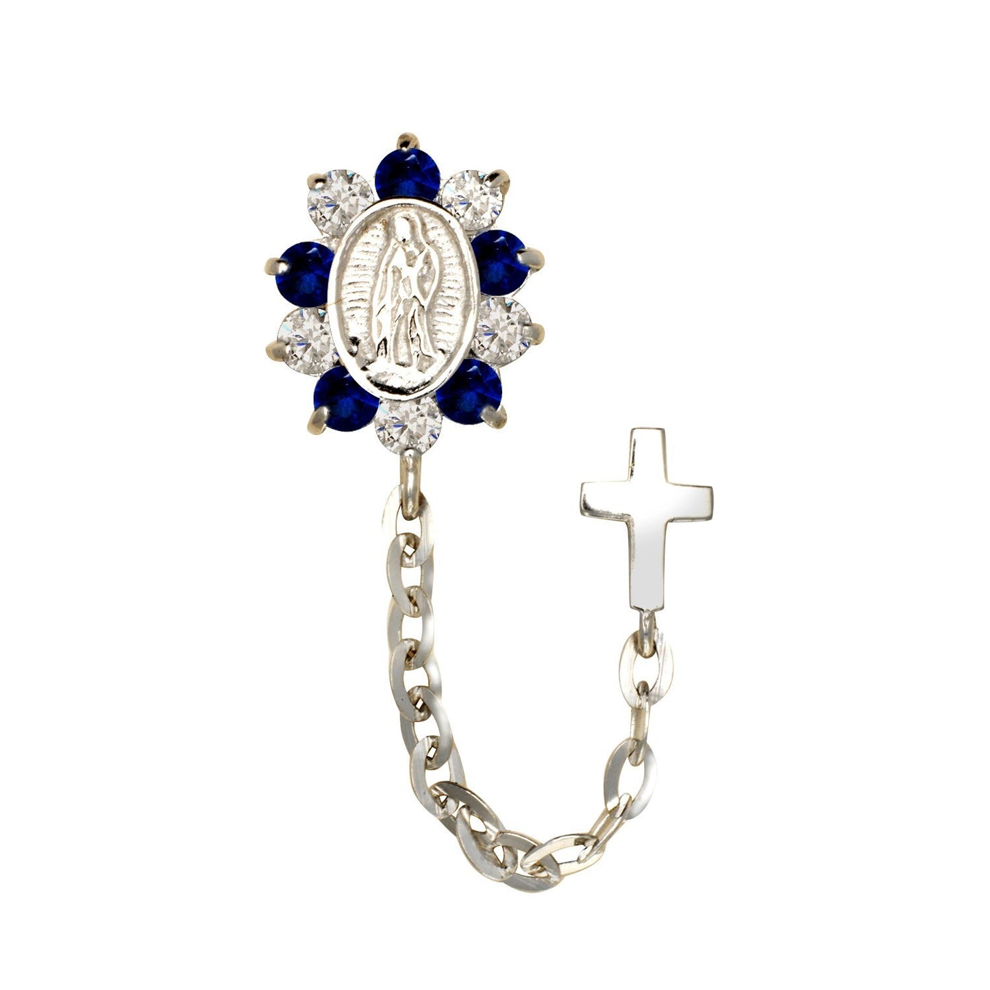 14k Yellow & White Gold CZ Virgen Guadalupe Double Hole Baby Screw Back Earring