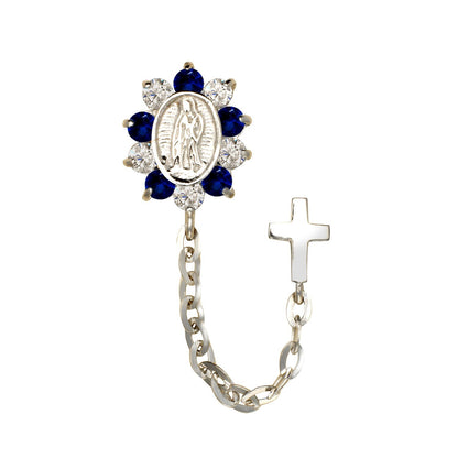 14k Yellow & White Gold CZ Virgen Guadalupe Double Hole Baby Screw Back Earring