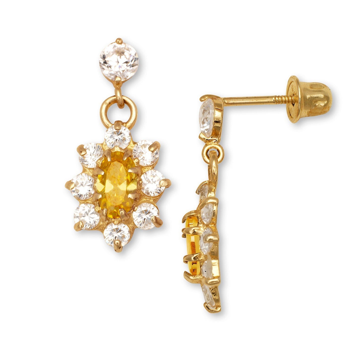 14K Yellow & White Gold Dangle Flower Shape Earrings for Women