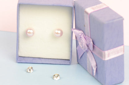 925 Sterling Silver Beautiful Swarovski Pearls Stud Earrings for Women 7MM