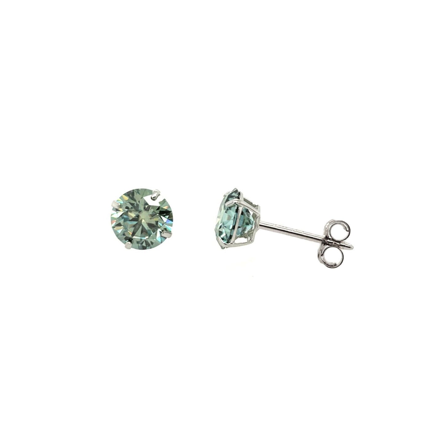 14K Gold GRA Certified D-VVS1 Round Green Moissanite Push Back Studs Earrings