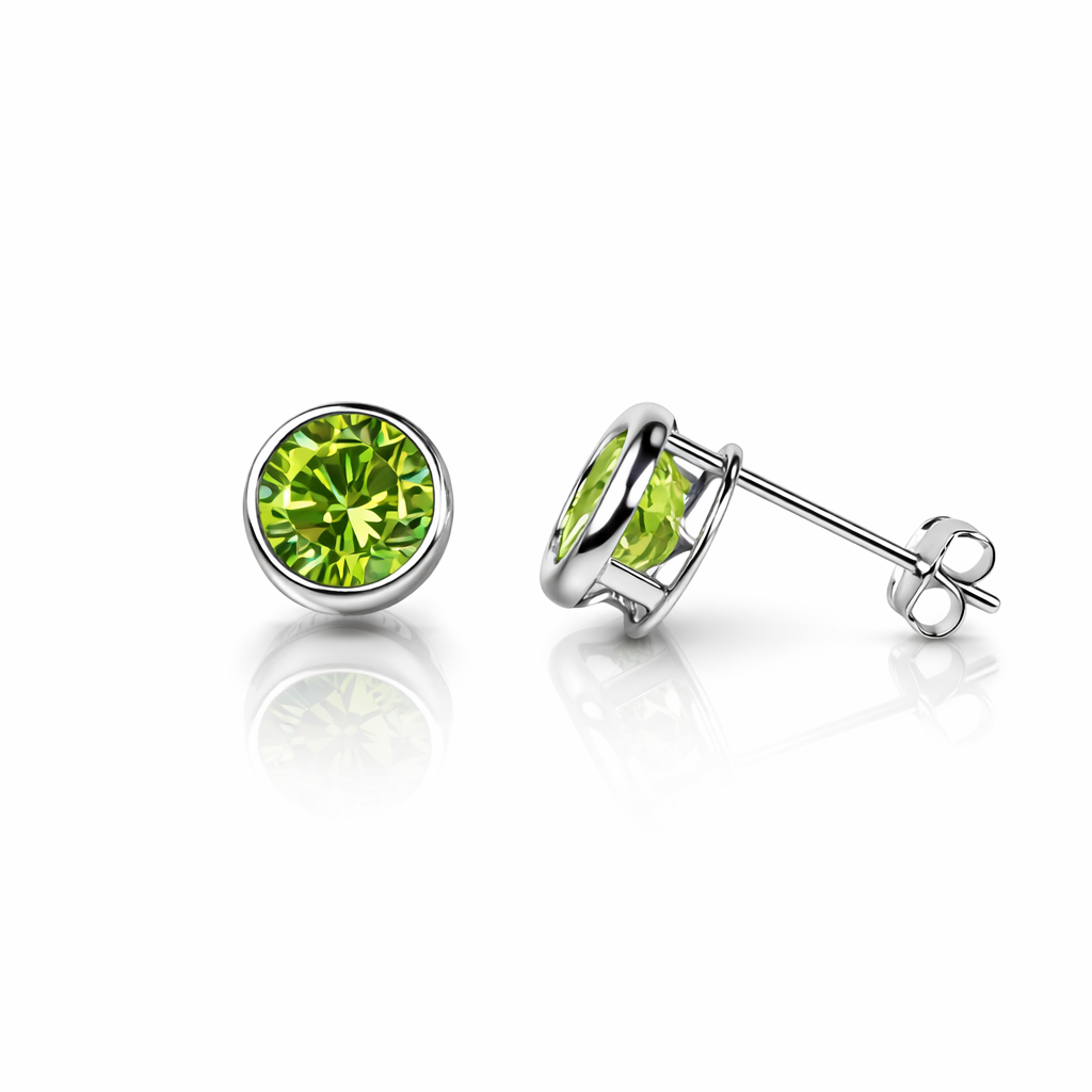 14K Round Bezel Set 6MM Yellow Gold Birthstone Earrings
