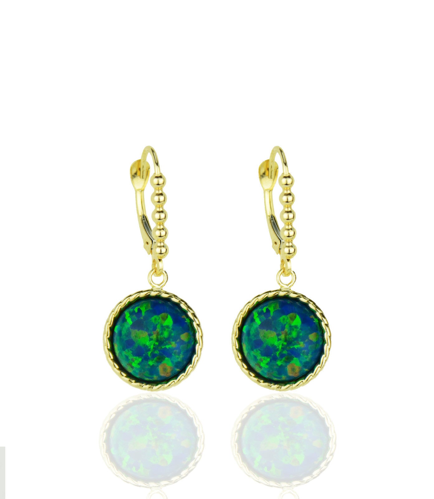 14k-Yellow-Gold-Opal Flat Dangle Leverback Earrings