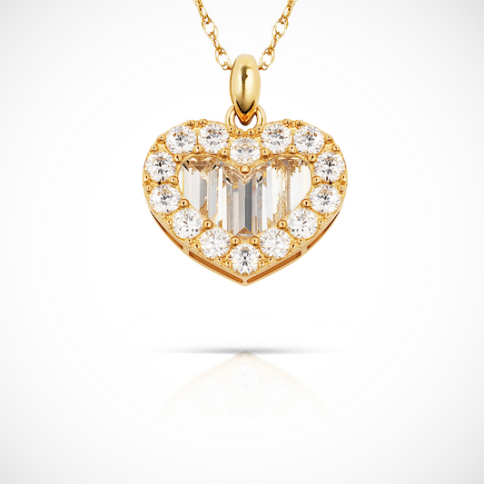 14K Yellow & White Gold CZ Baguette Fancy Heart Pendant For Girl