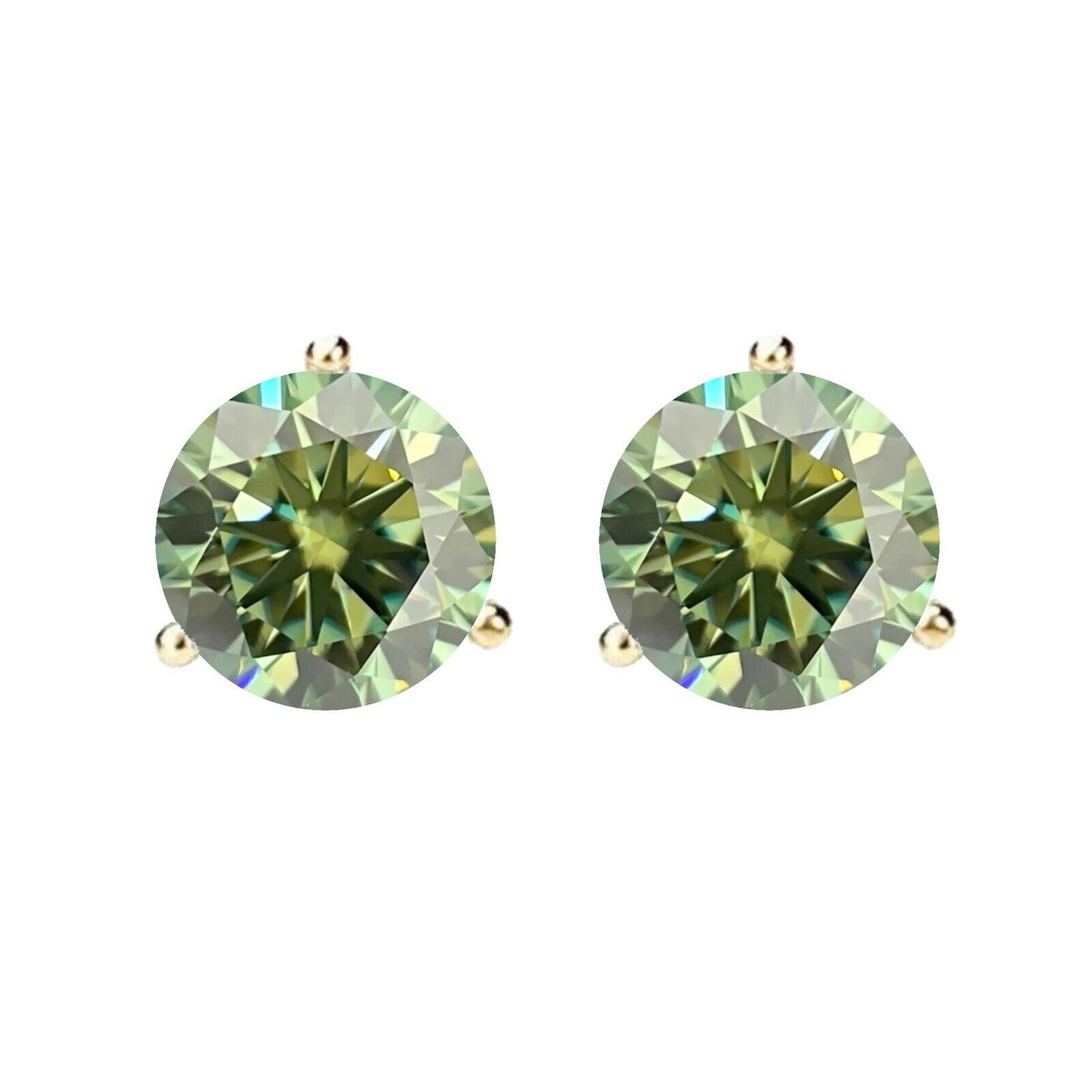 14K Gold GRA CertifiedD-VVS1 Green Moissanite ScrewBack Stud Earrings