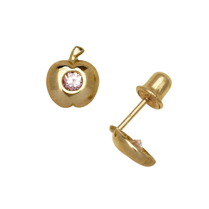 14k Yellow Gold  Apple CZ Birthstone Stud Screw Back Earrings