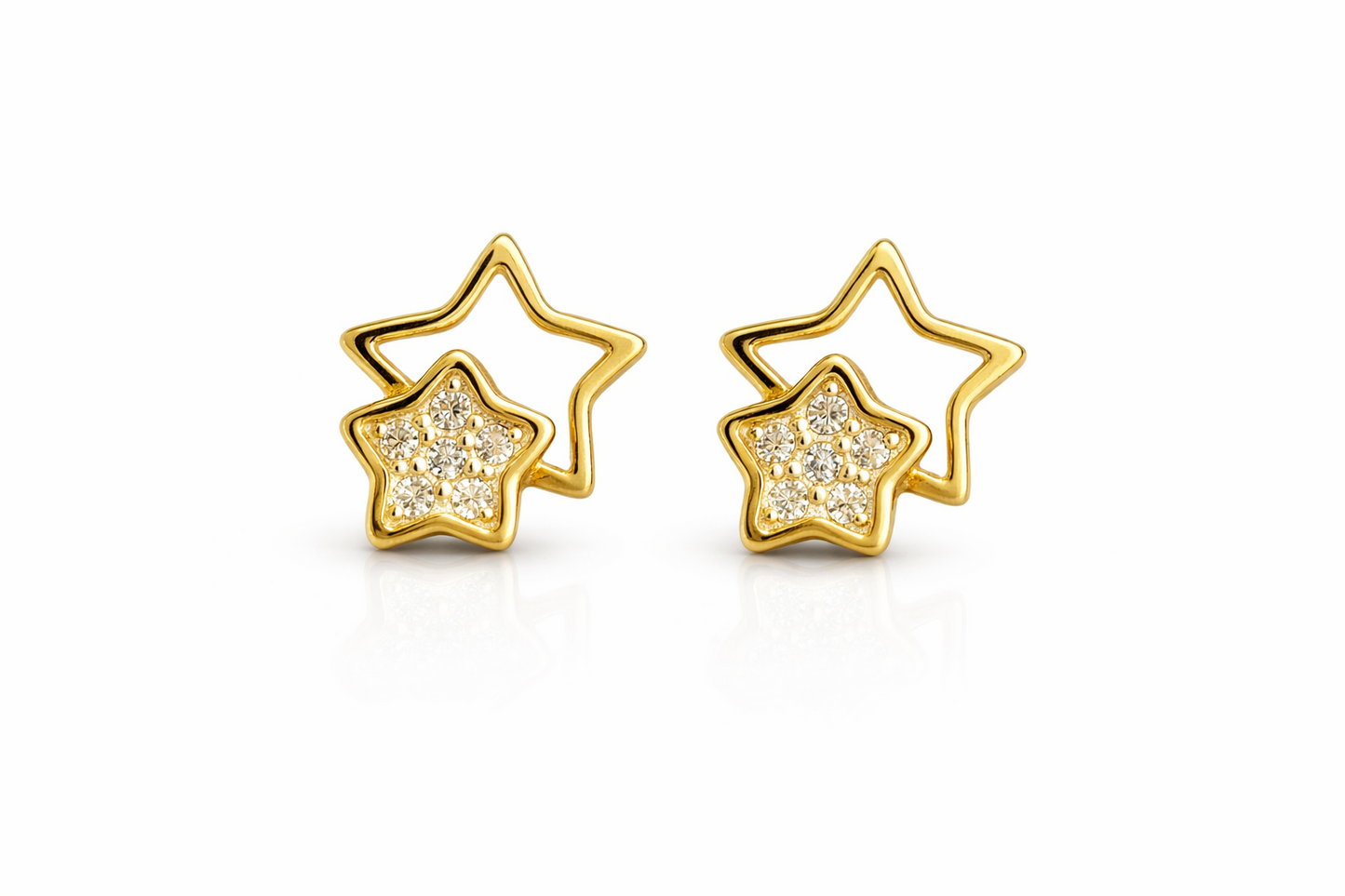 14k yellow white gold star and cz stud earrings