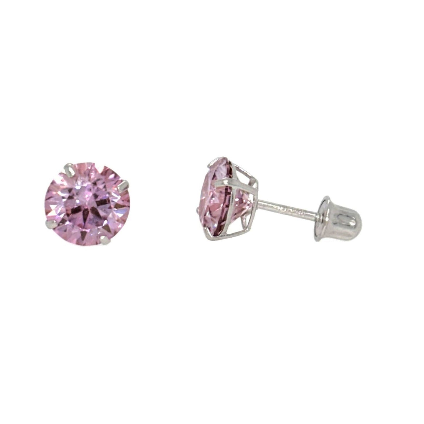 14K Gold GRA Certified D-VVS1 Round Pink Moissanite Screw Back Studs Earrings