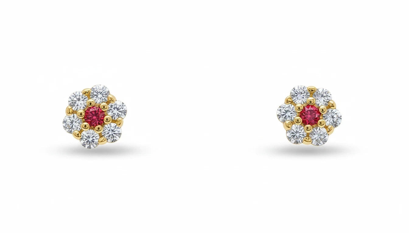 14K Yellow Gold Flower Shaped  Screw Back Stud Earrings for Women
