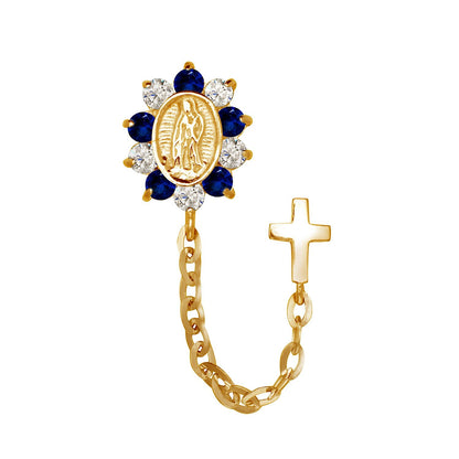 14k Yellow & White Gold CZ Virgen Guadalupe Double Hole Baby Screw Back Earring