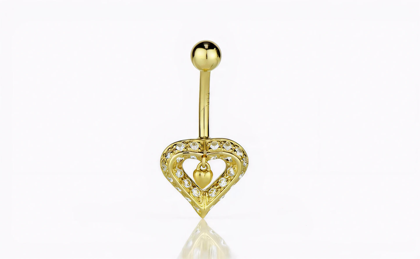 14k Yellow or White Gold Belly Button Heart Body Jewelry Piercing