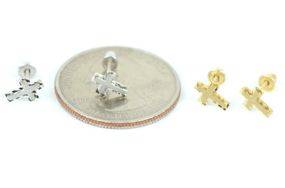 14K Yellow or White Gold Cross Earrings