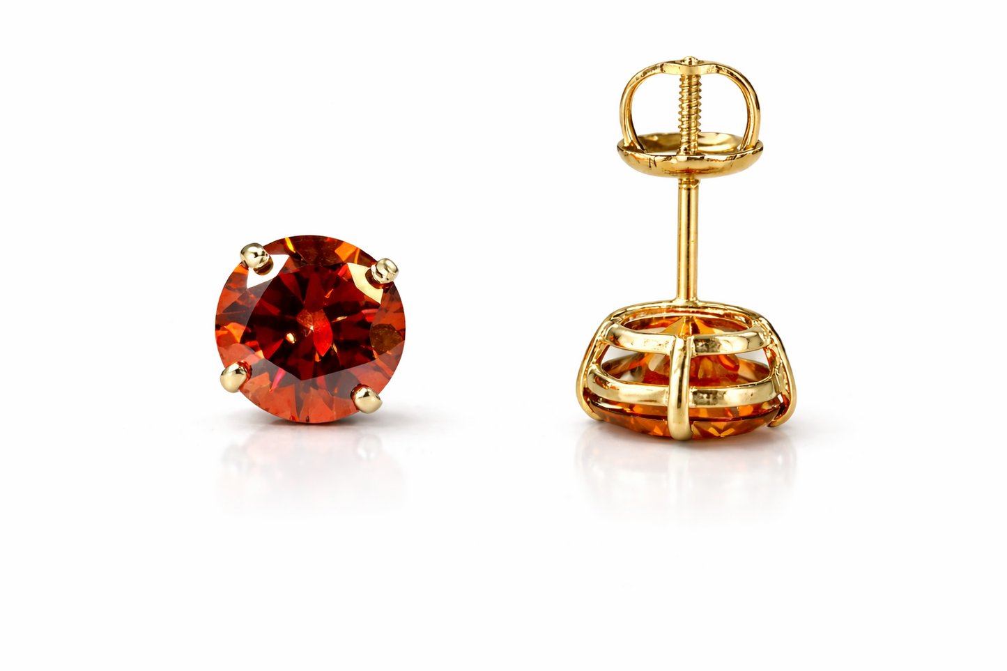 14K Gold GRA Certified D-VVS1 Watermelon Red Moissanite ScrewBack Studs Earrings